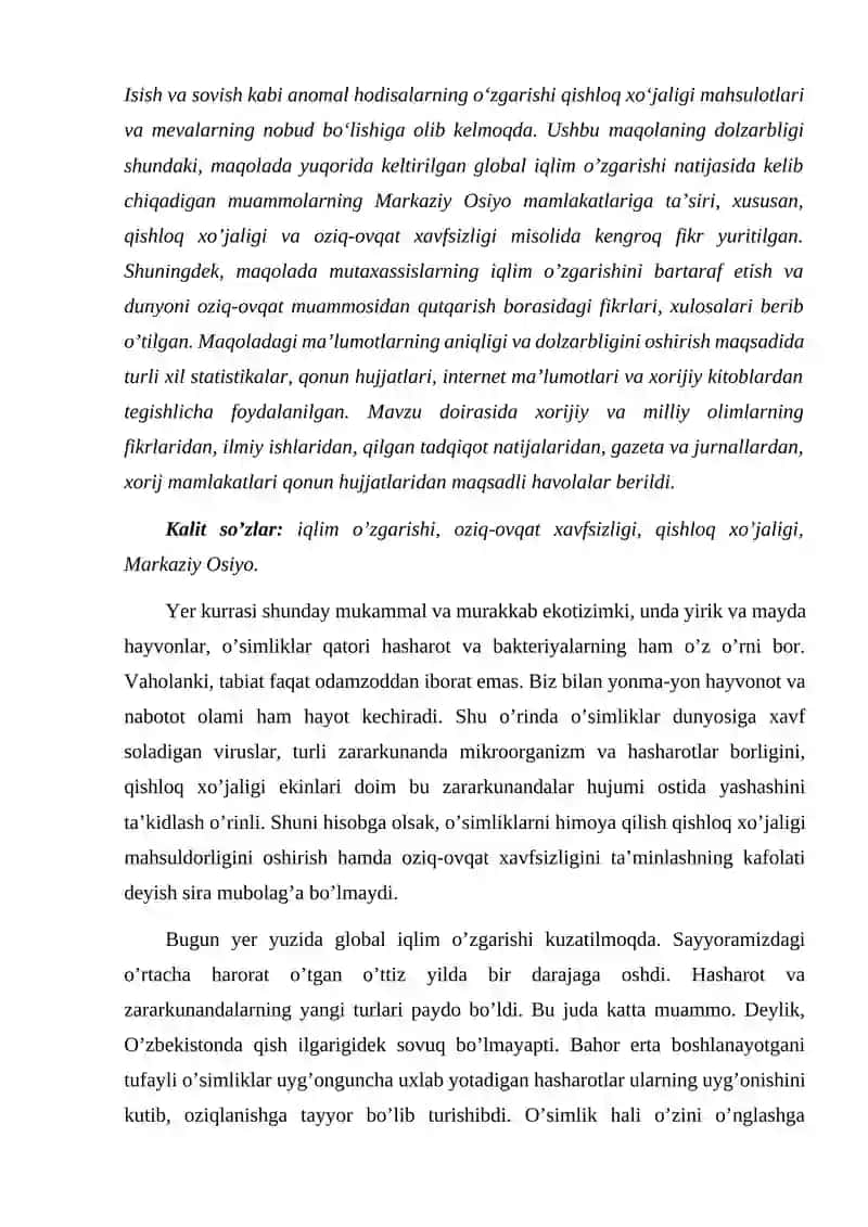 GLOBAL IQLIM O’ZGARISHINING MARKAZIY OSIYO DAVLATLARI OZIQ-OVQAT XAVFSIZLIGIGA TA’SIRI 2