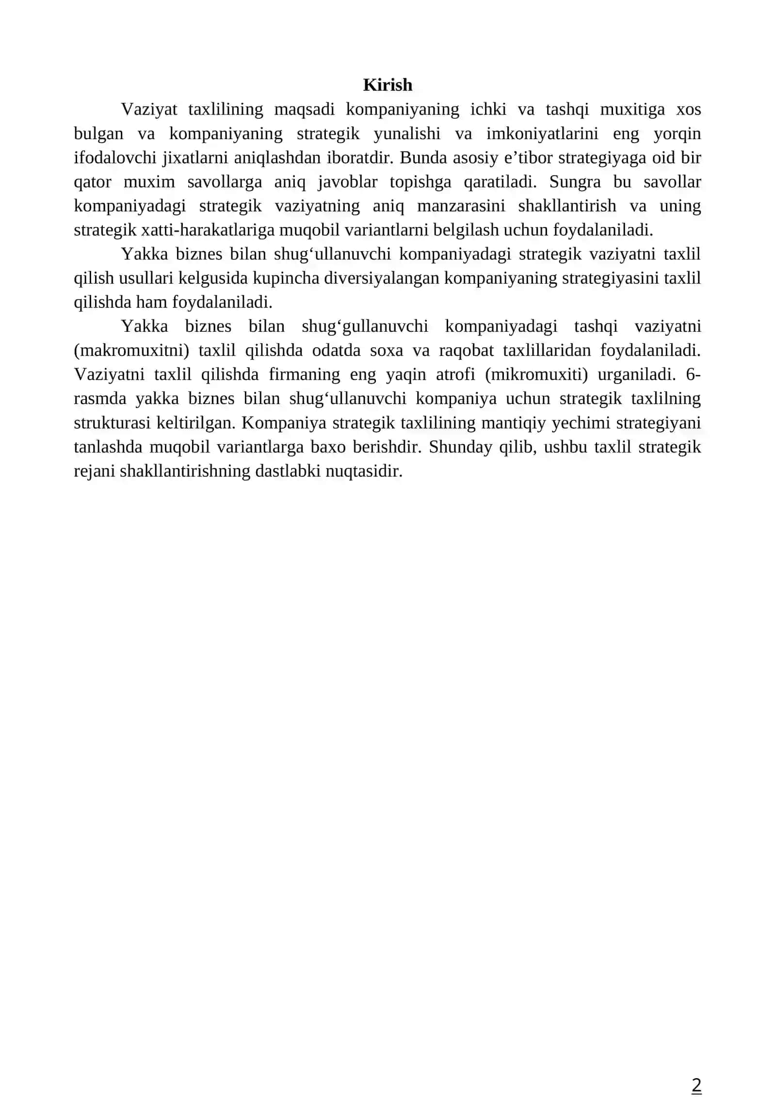 Tarmoqdagi raqobat vaziyatini tahlil etish 2