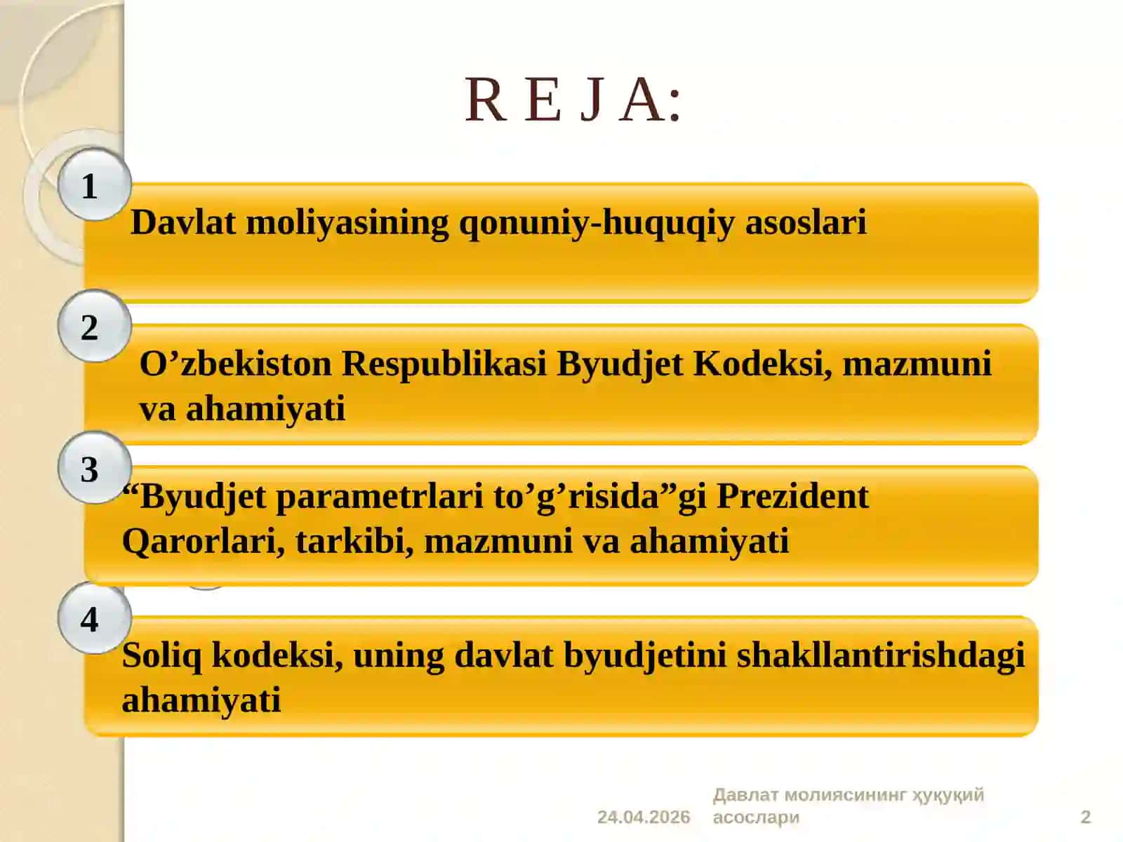 Davlat moliyasini amalga oshirishning huquqiy asoslari 2