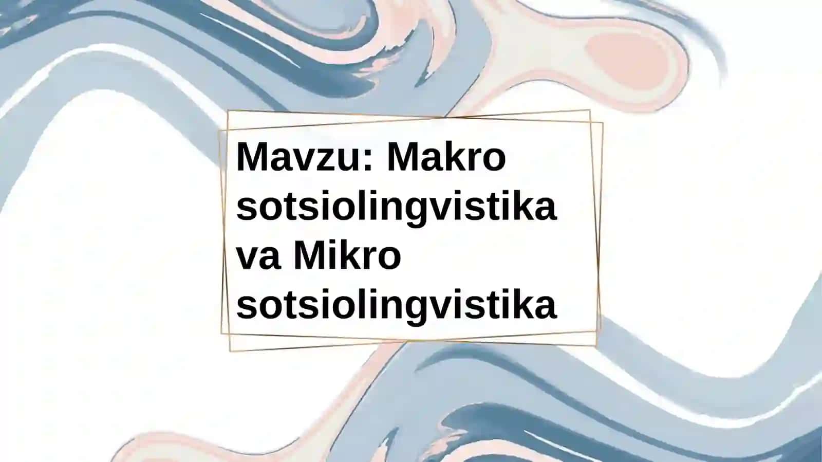 Makrosotsiolingvistika va Mikrosotsiolingvistika 2