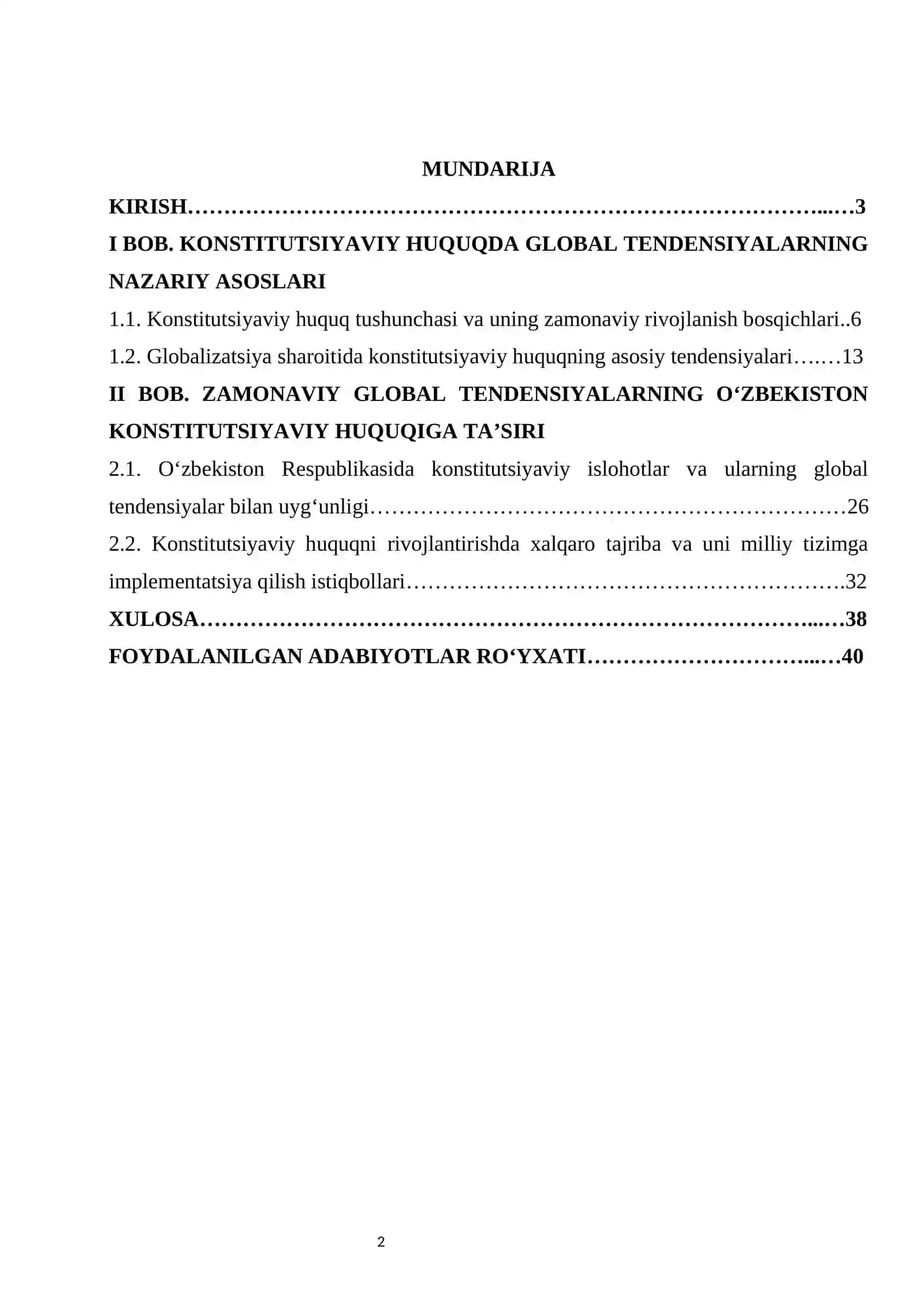 Konstitutsiyaviy huquqda global tendensiyalar kurs ishi 2
