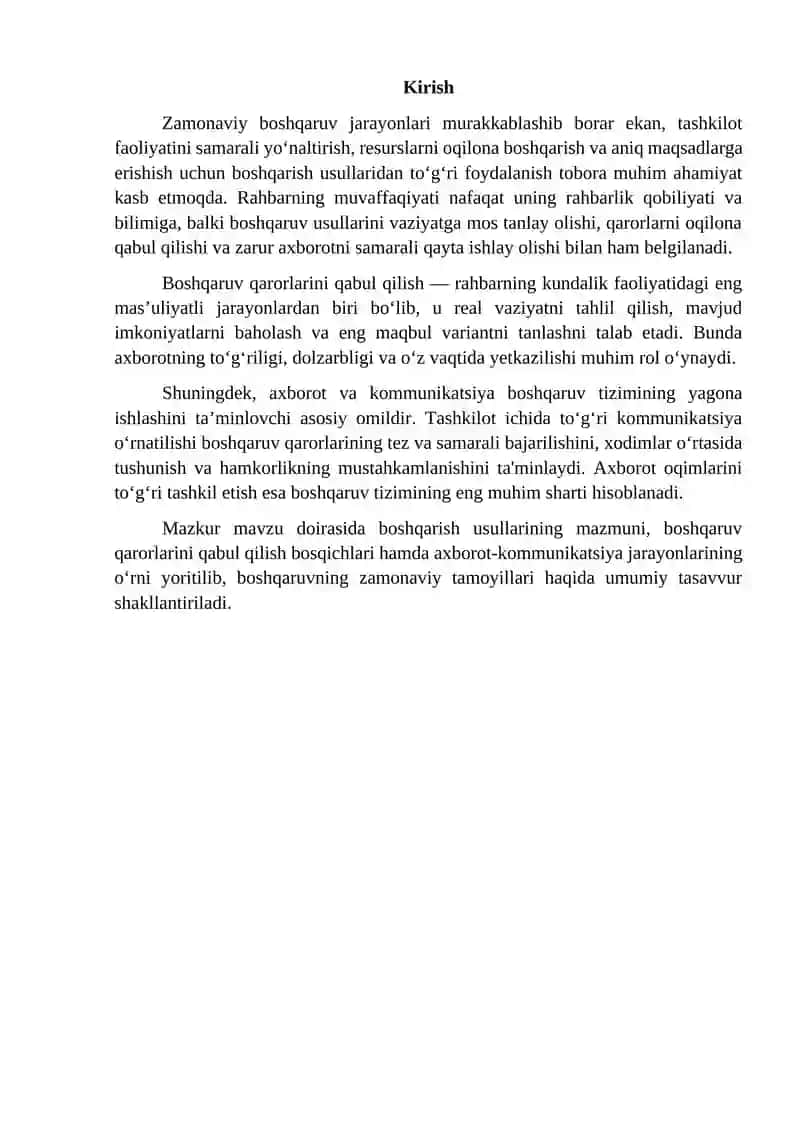 Boshqarish usullari. Boshqaruv qarorlarini qabul qilish 2