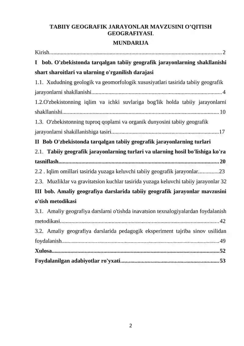TABIIY GEOGRAFIK JARAYONLAR MAVZUSINI O’QITISH GEOGRAFIYASI 2