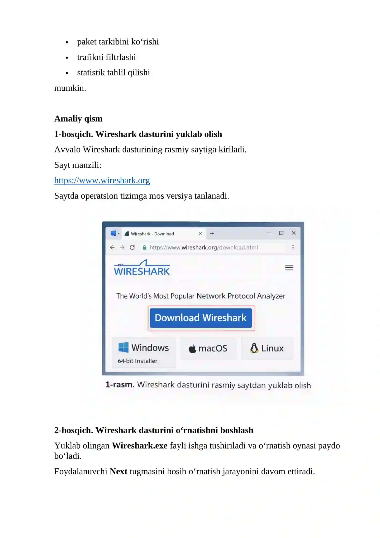 Wireshark dasturini o‘rnatish va sozlash 2