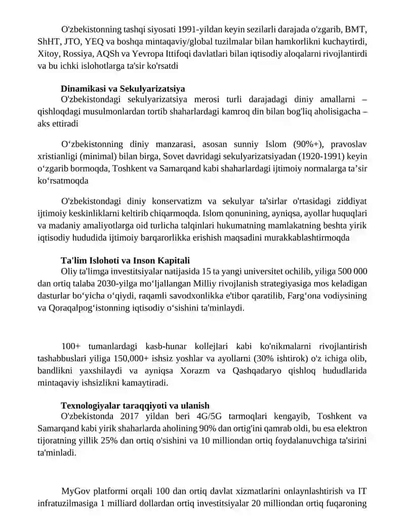 O'zbekistondagi ijtimoiy o'zgarishlar 2