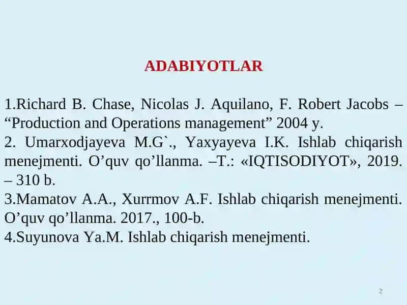 Ishlab chiqarish menejmenti 2