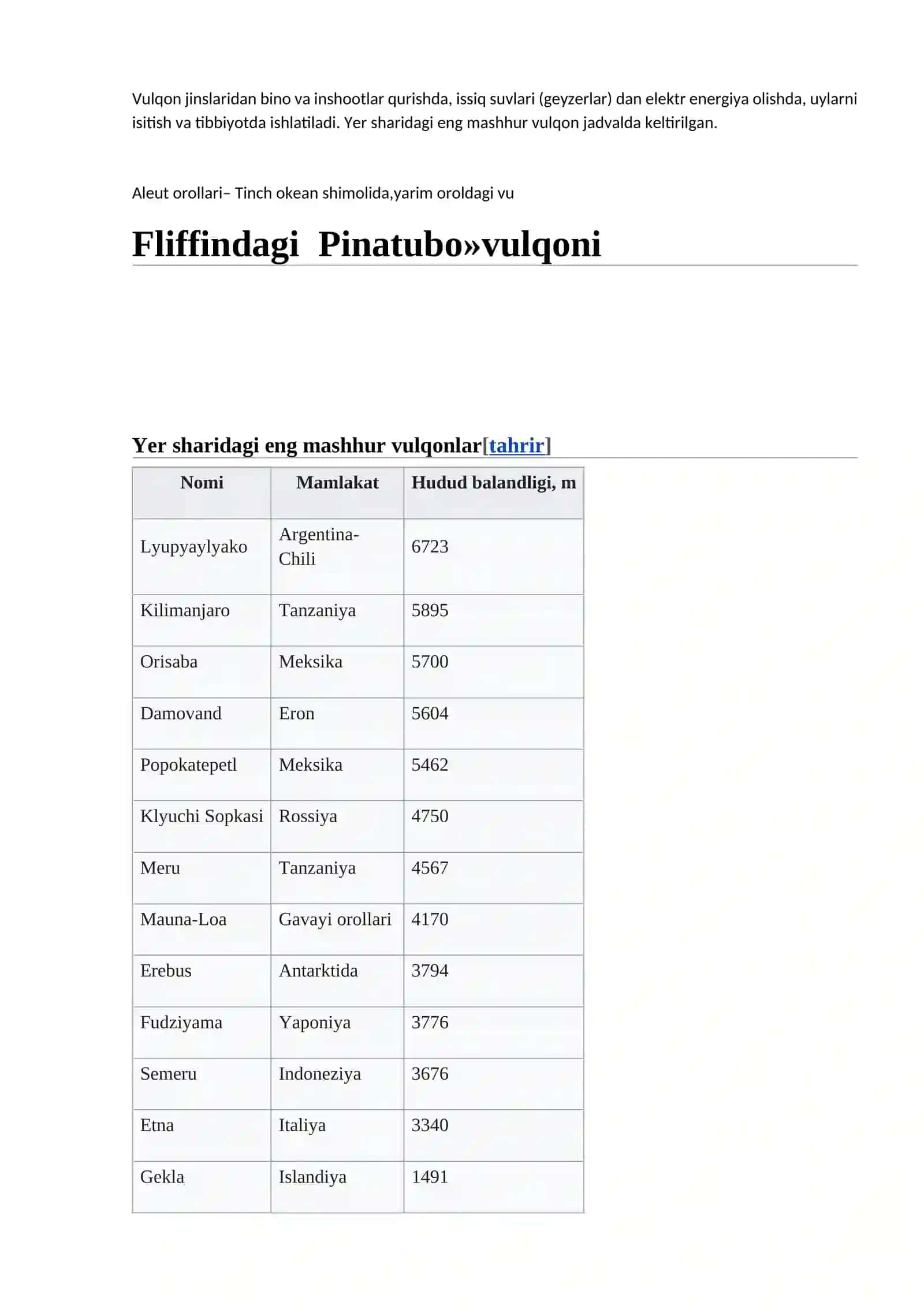 Vulqonlar to’g’risida ma’lumot 2