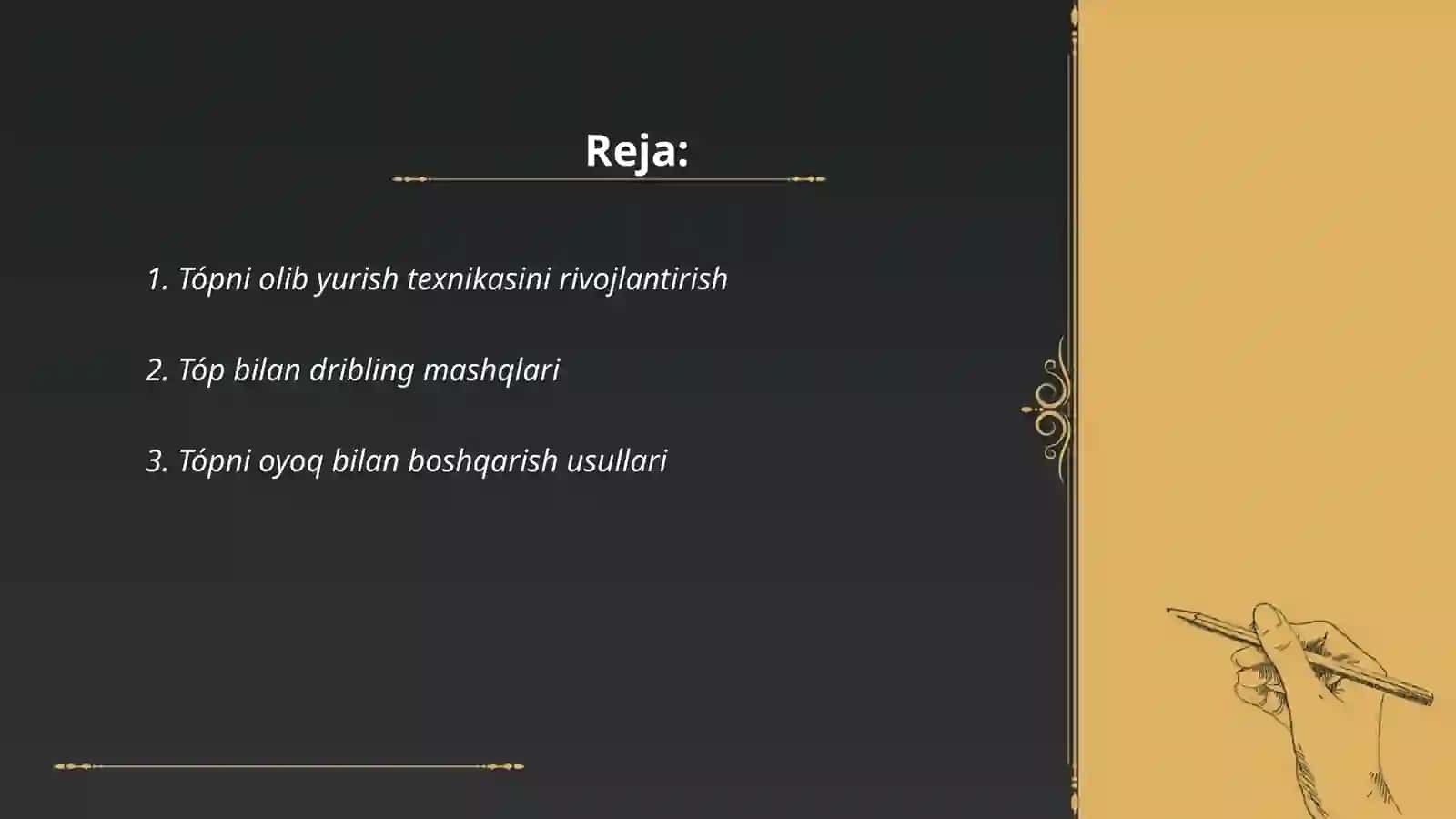 Tópni olib yurish texnikasiga òrgatish 2