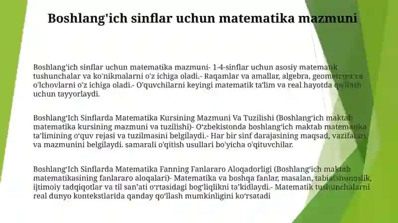 Boshlang'Ich Sinflarda Matematika Kursining Mazmuni Va Tuzilishi 2
