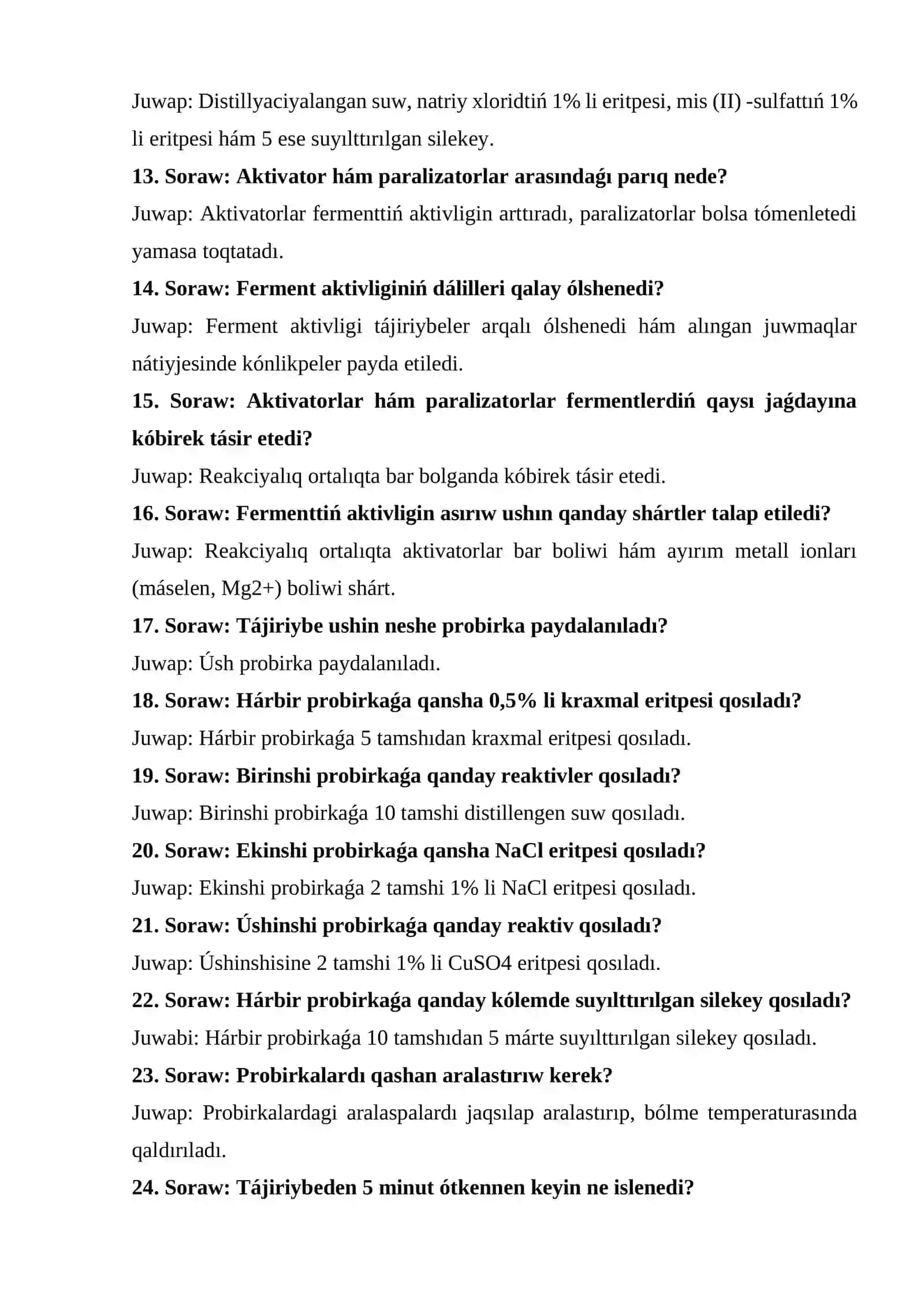 Fermentlerige joqarı temperatura tásiri hám fermentler specifikligi 2