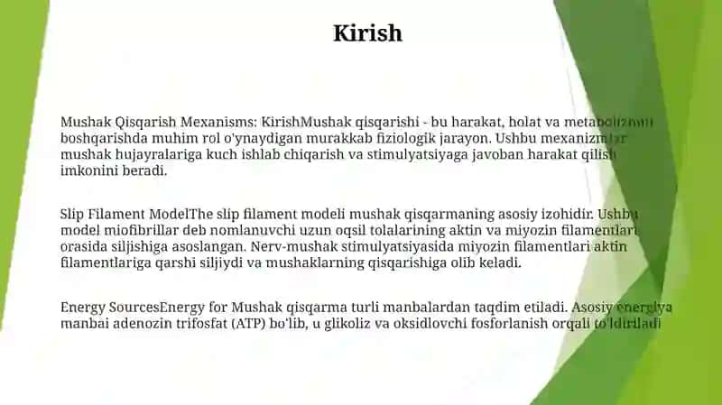 Mushak Qisqarish Mexanizmlari 2