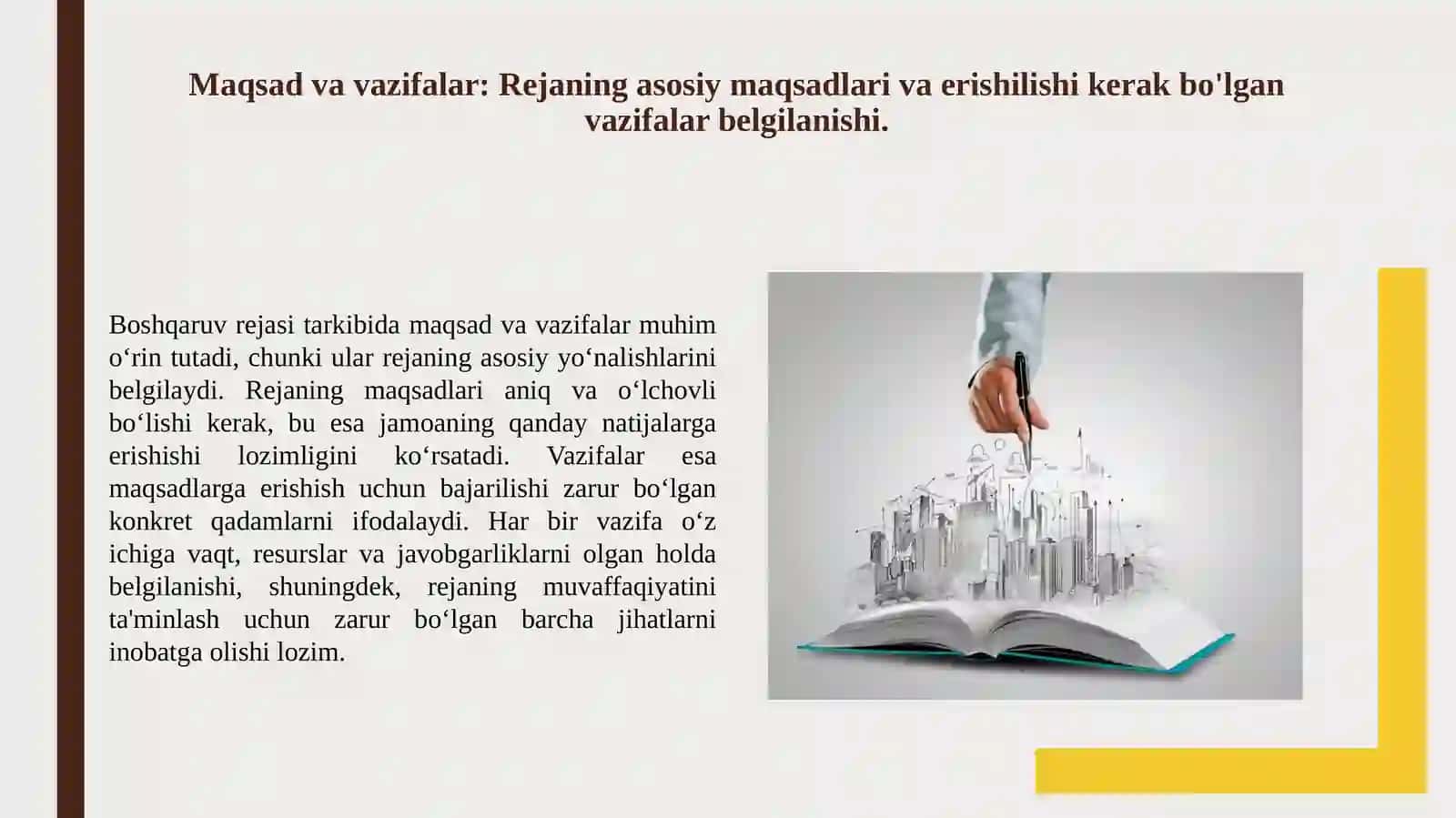 Boshqaruv rejasi tarkibini izohlang. 2