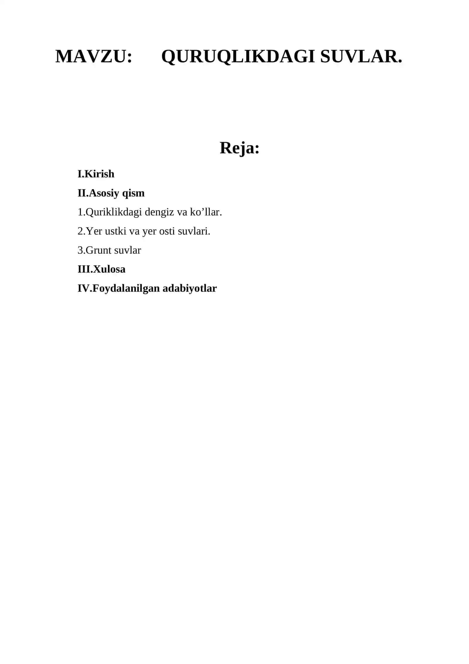 QURUQLIKDAGI SUVLAR 2