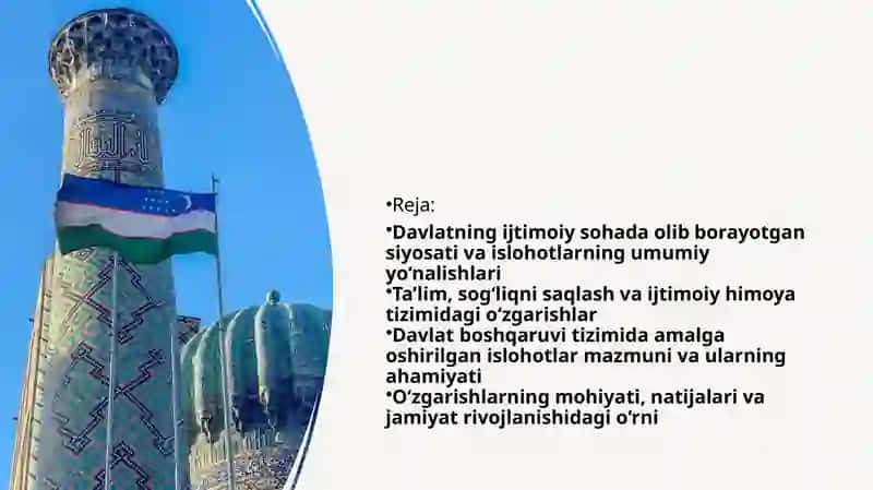 O‘zbekistondagi ijtimoiy sohada amalga oshirilayotgan o‘zgarishlar 2
