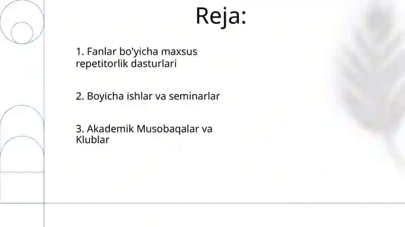 Fan bo'yicha ta'lim oluvchilarning o'quv faoliyat dasturlari 2
