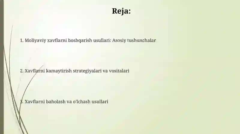 Moliyaviy risklarni boshqarish usullari 2