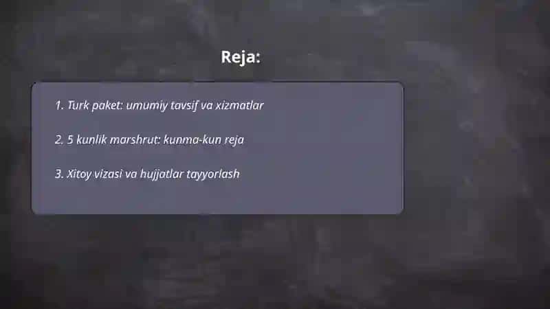 5 kunlik Xitoyga Turk paket 2