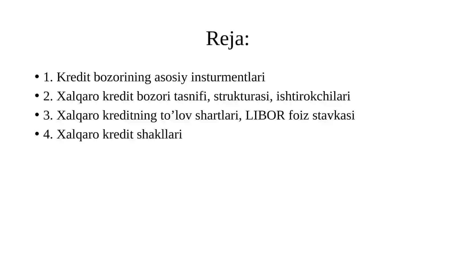 XALQARO KREDIT (QARZ) BOZORI 2