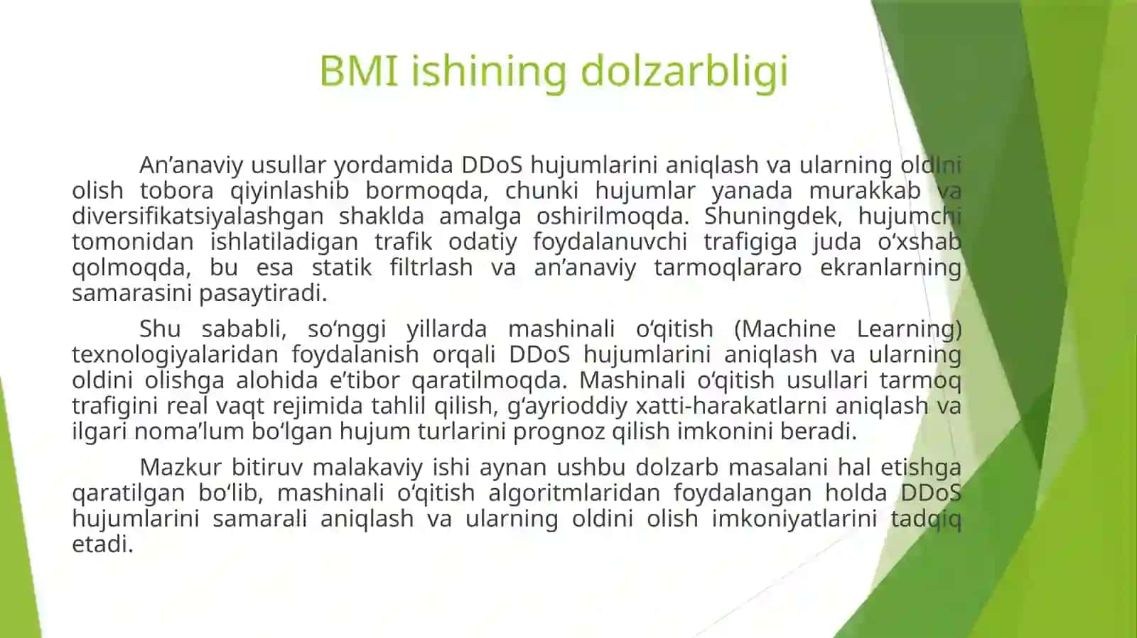 “Mashinali o‘qitish va statistik algoritmlar yordamida DDOS hujumlarini taxmin qilish va oldini olish” 2