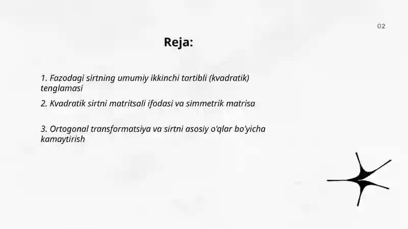 Sirtning fazodagi tenglamasi 2