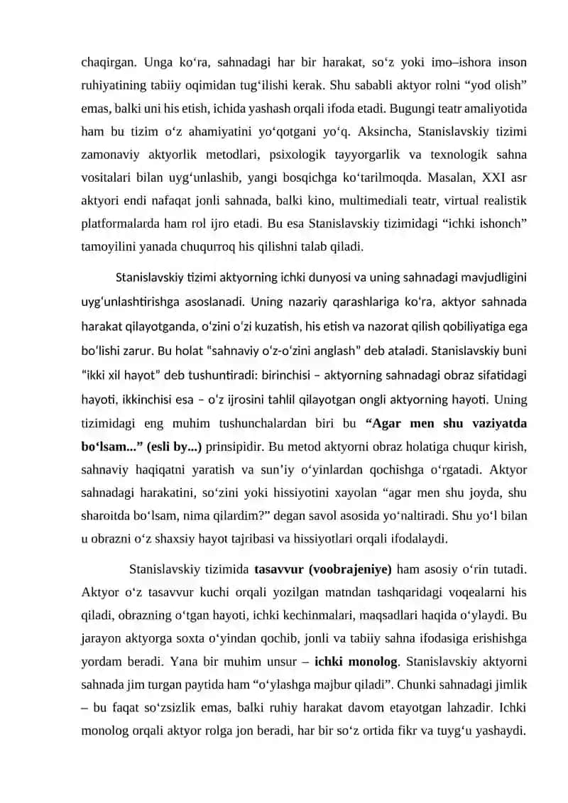 AKTYORLIK MAHORATIDA STANISLAVSKIY TIZIMI VA UNING ZAMONAVIY TALQINI 2