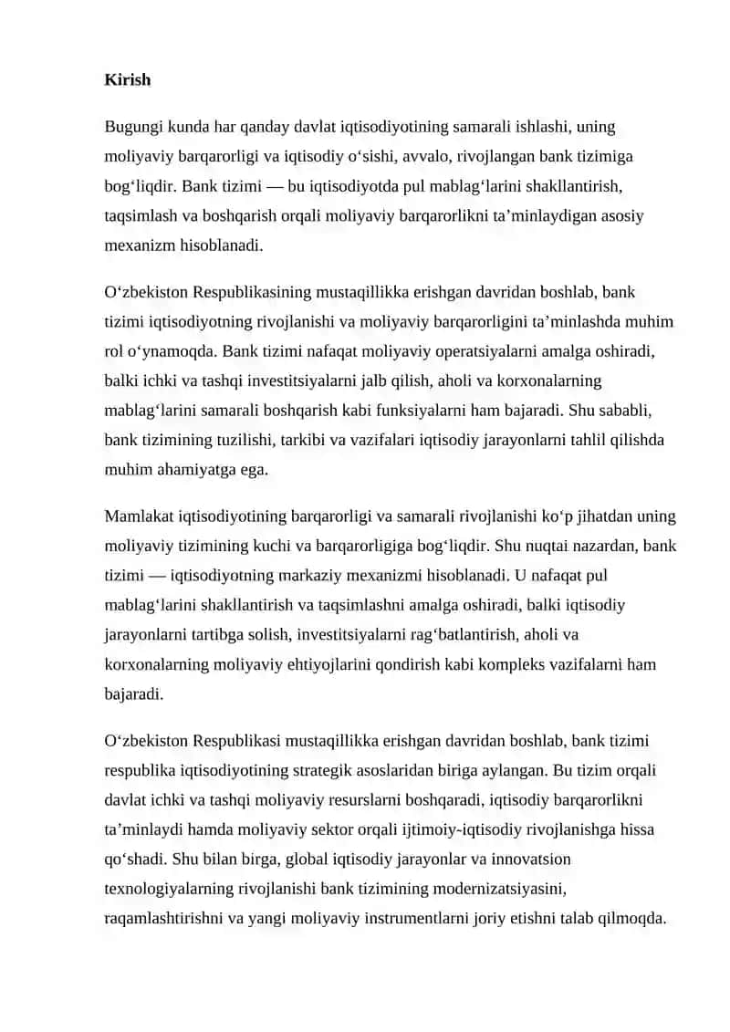 OʻZBEKISTON RESPUBLIKASI BANK TIZIMI VA UNING TARKIBI 2