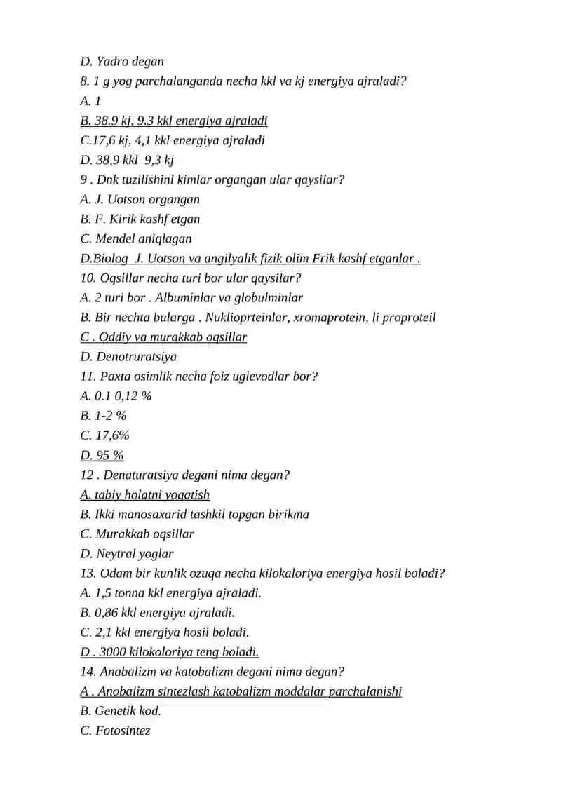 BIOLOGIA KANALI TESTLAR 2