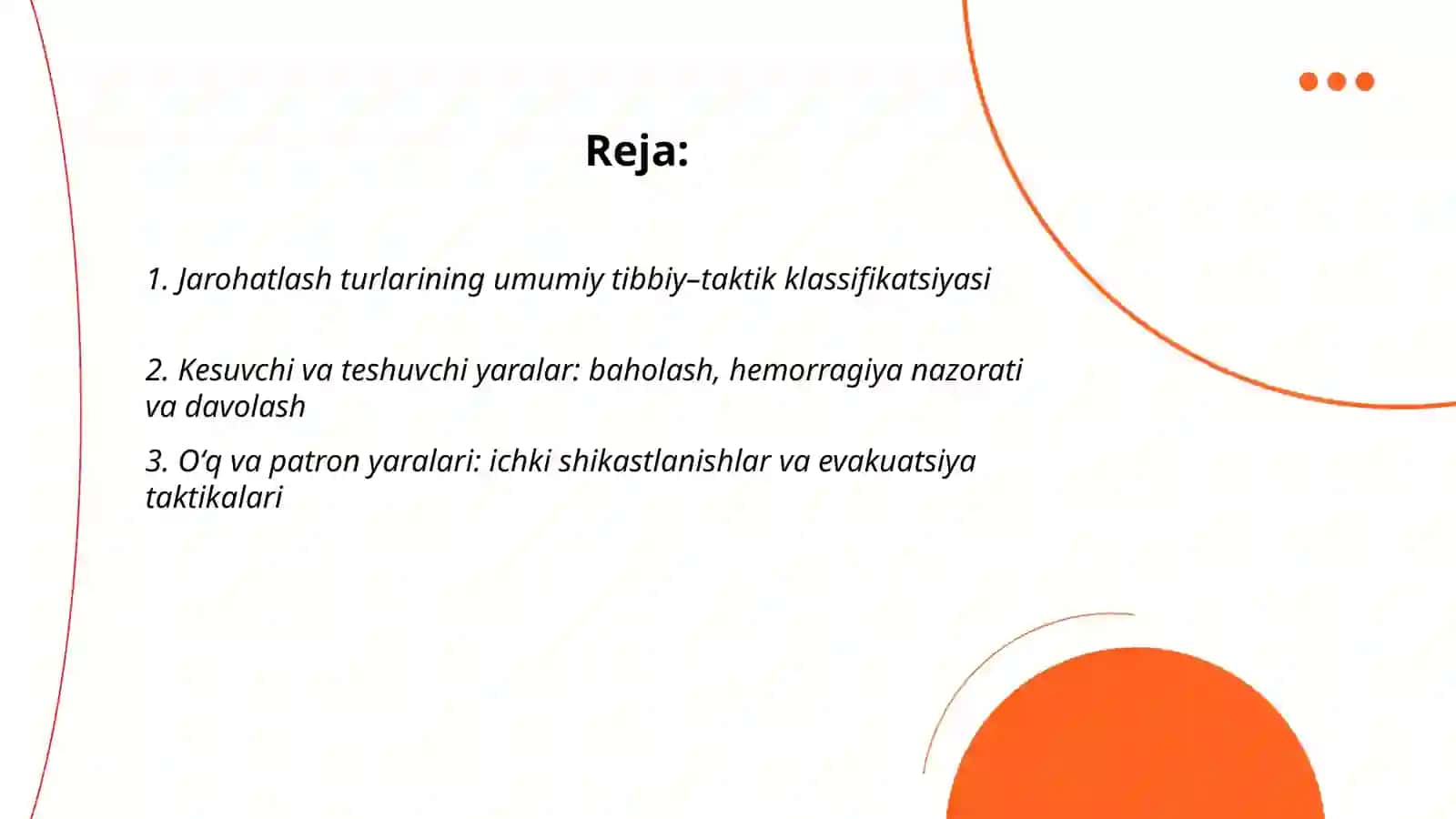 Favqulodda vaziyatlarda vujudga keluvchi jarohatlanish óchoqlarining tibbiy – taktik tavsifi 2
