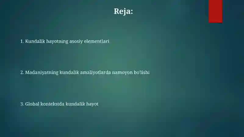 Kundalik turmush tarzi madaniyati 2