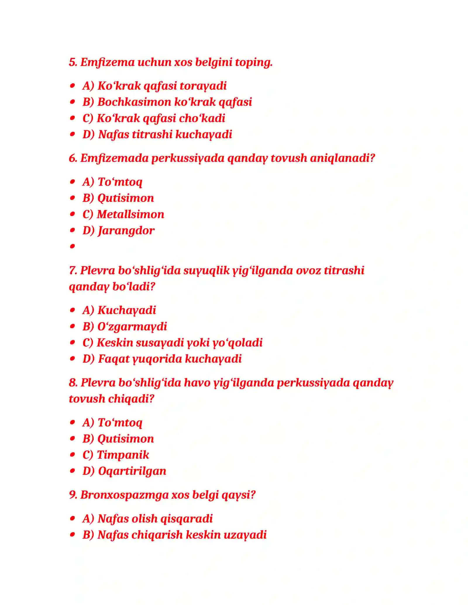 Nafas a’zolari kasalliklari bo‘yicha test 2