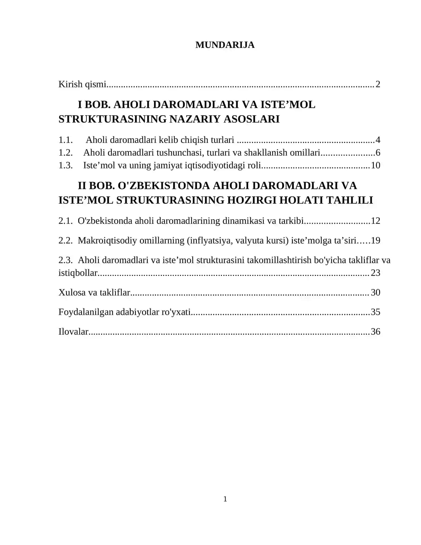 Aholi daromadlari va iste’mol strukturasining tahlili 2
