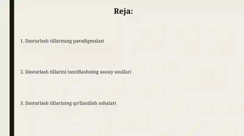 Dasturlash tillarining tasnifi 2