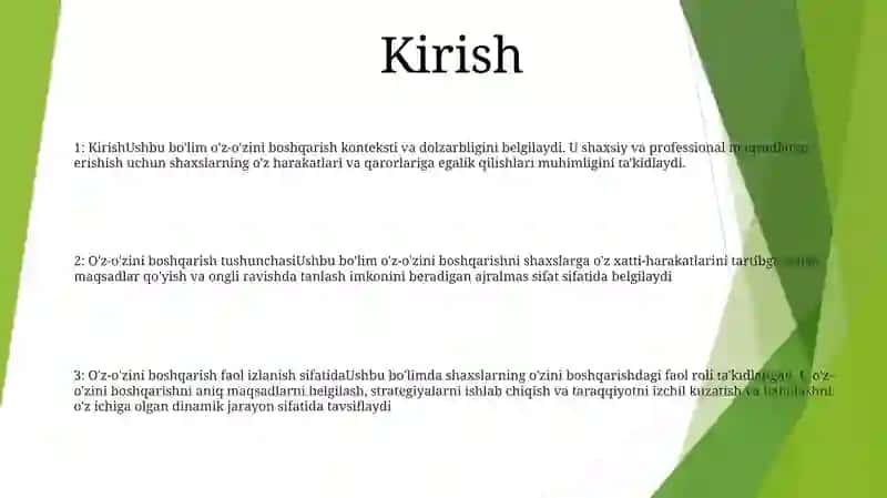 O'zini O'zi Boshqarish Tushunchasi 2