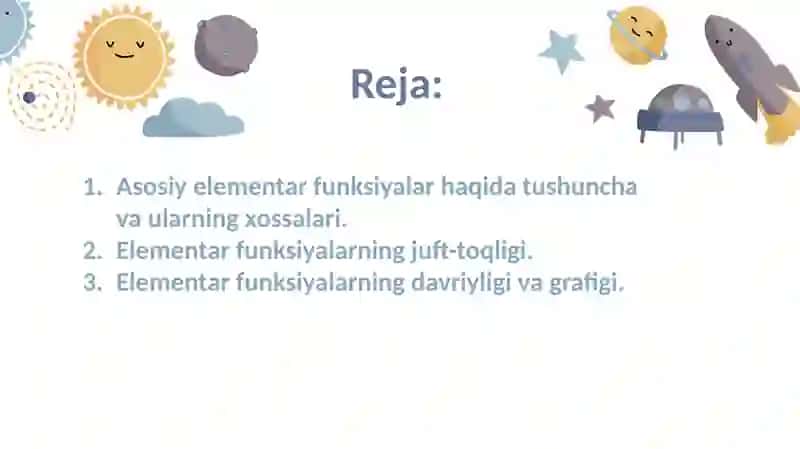 Elementar funktsiyalar haqida tushuncha va ularning xossalari 2