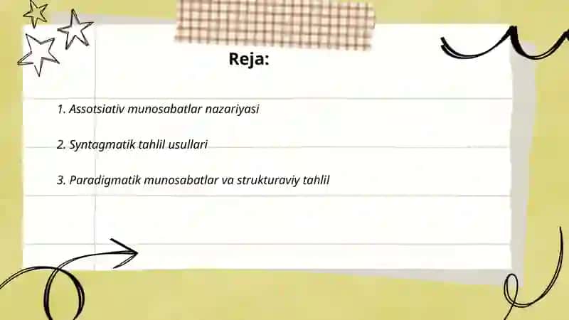 Assotsiativ, Sintagmatik, Paradigmatik Munosabat 2