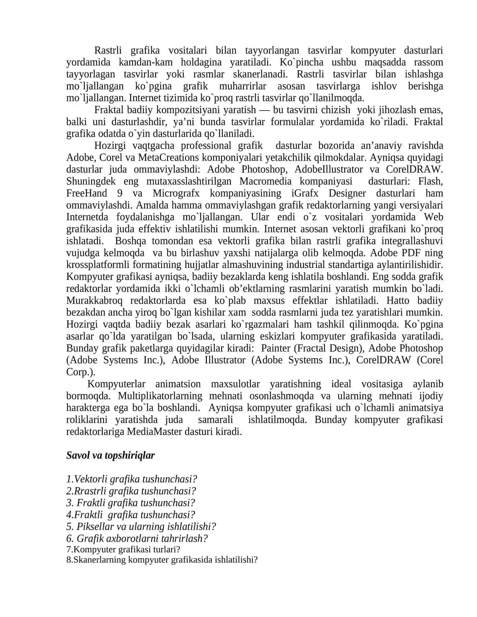 Kompyuter grafikasi roli, qo`llanish sohalari 2