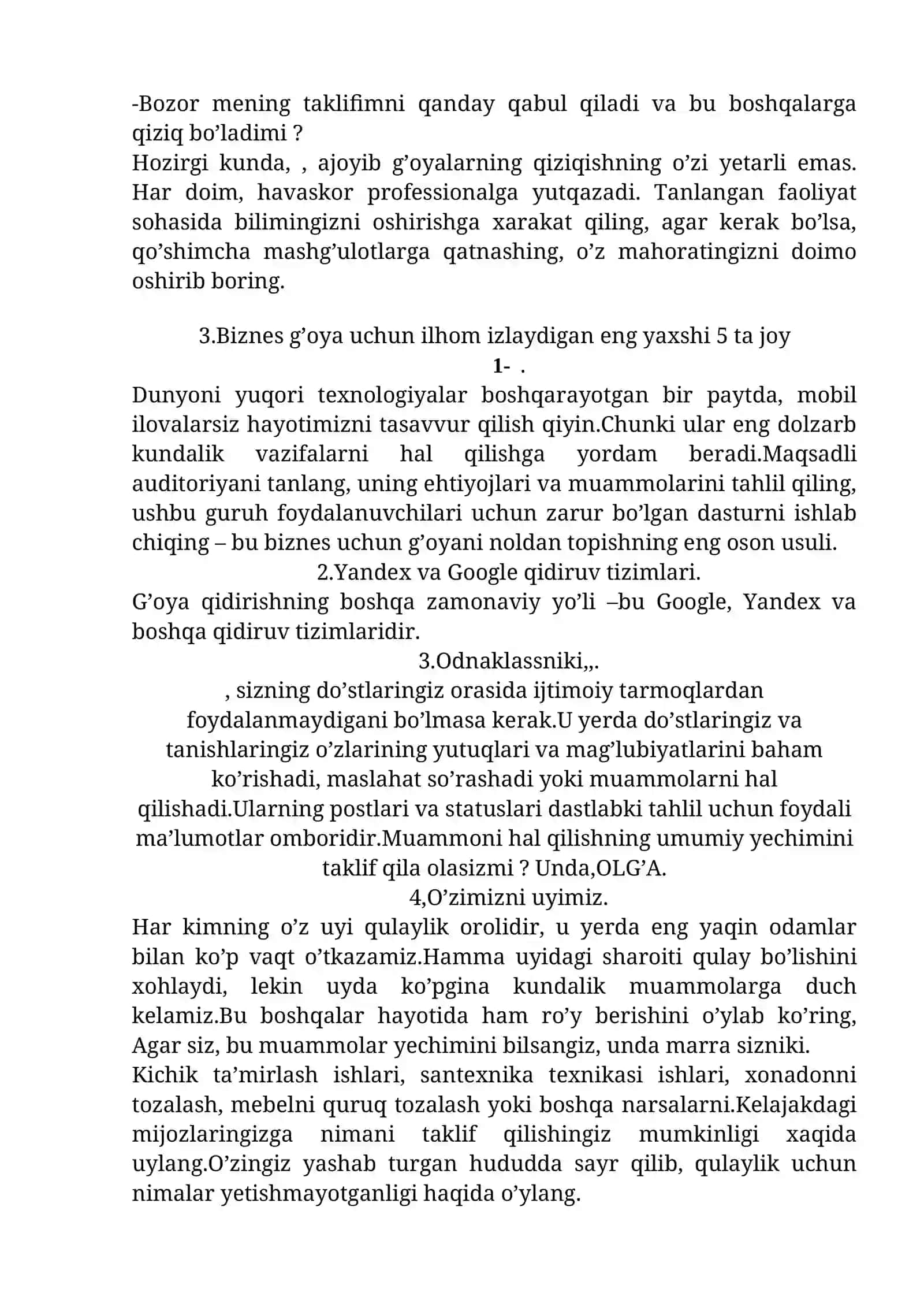 Biznes g’oyalarni shakllantirish 2