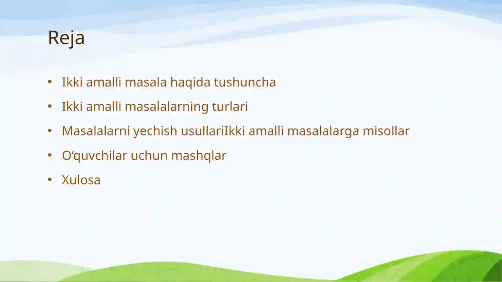 Ikki amalli masalalar.Matematikasi 2