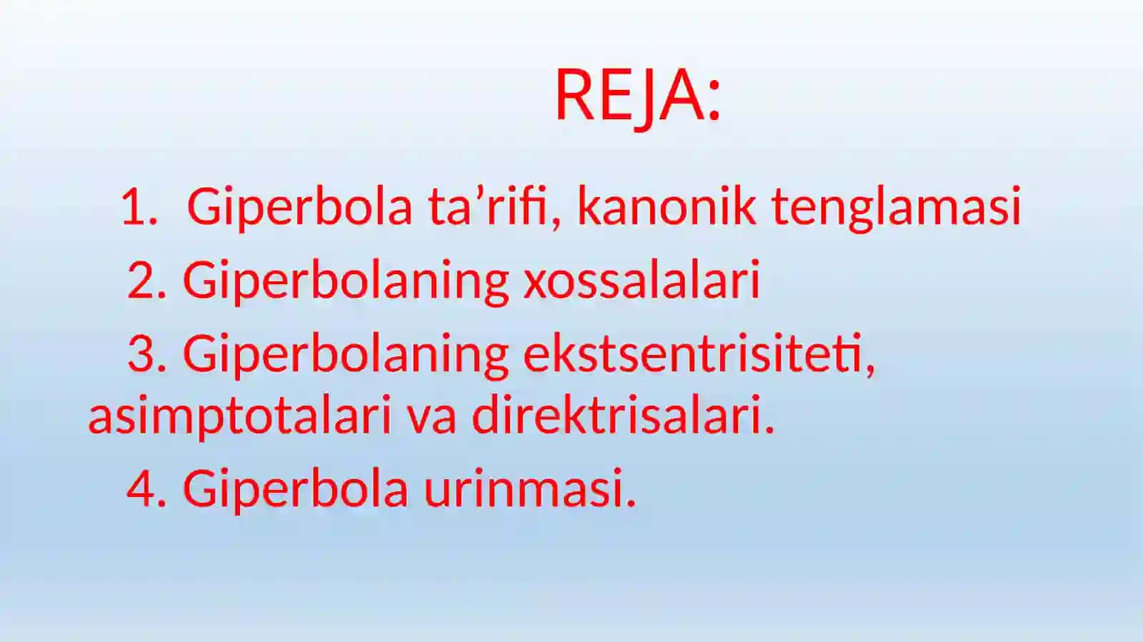 Giperbola ta’rifi. Giperbola asimptotalari 2