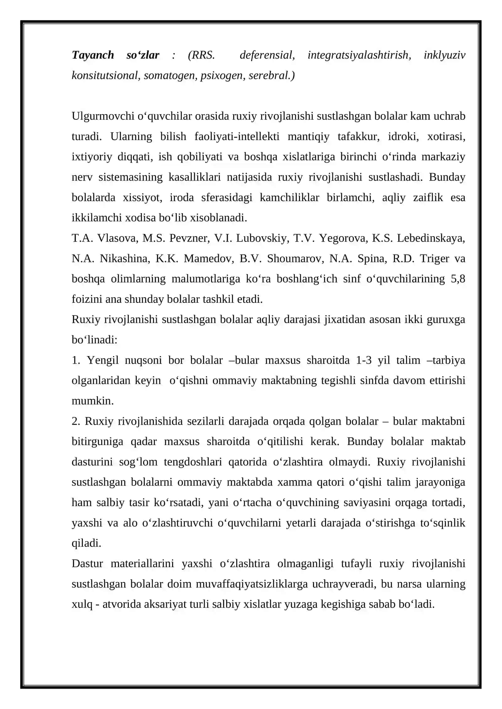 RUHIY RIVOJLANISHI SUSTLASHGAN BOLALAR TA'LIM-TARBIYASI 2