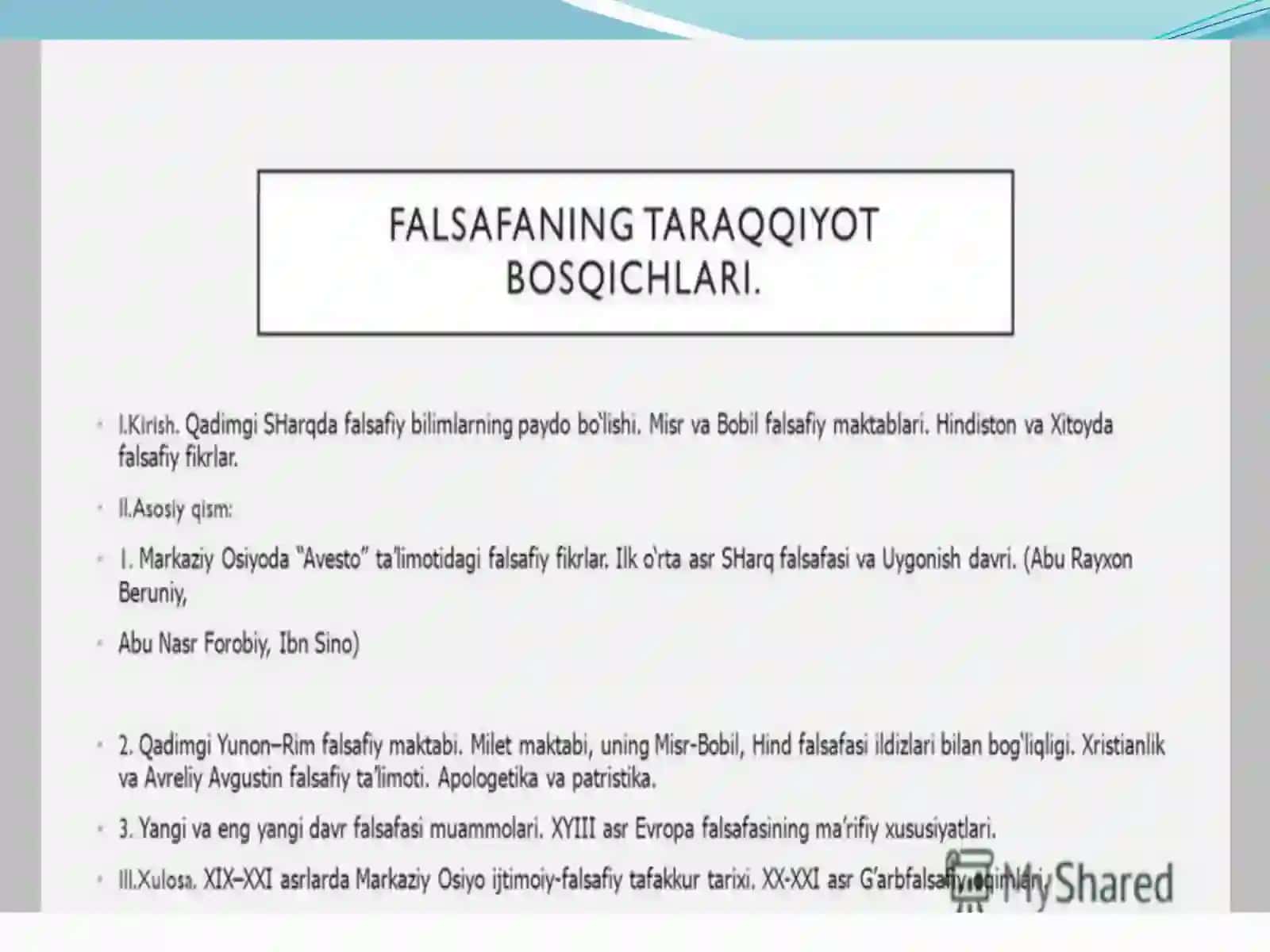 Falsafiy tafakkur taraqqiyot bosqichlari: Sharq va g‘arb falsafasi 2