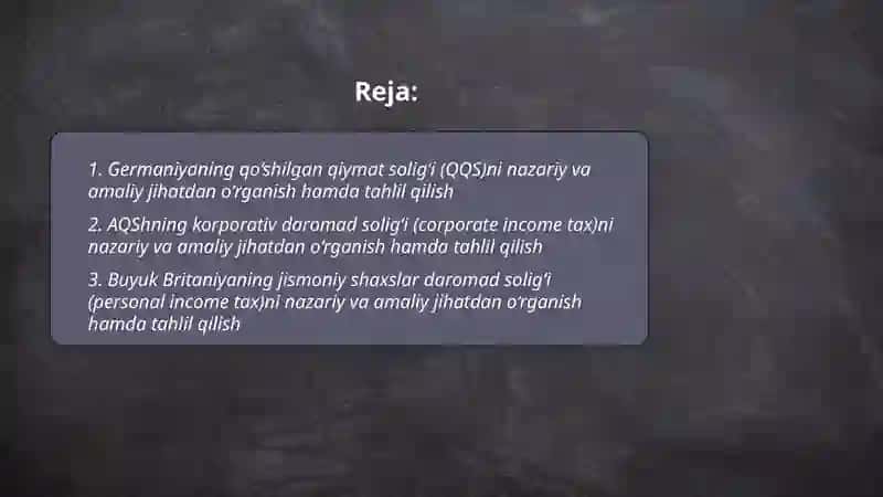 Germaniyaning qo‘shilgan qiymat solig‘i (QQS)ni nazariy va amaliy jihatdan o‘rganish hamda tahlil qilish 2