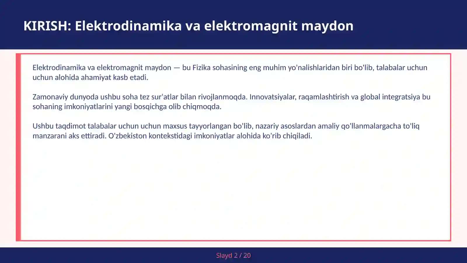 Elektrodinamika va elektromagnit maydon 2