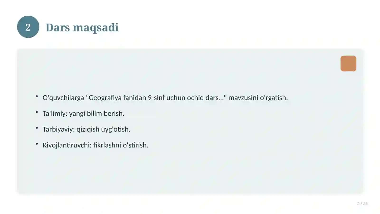 Geografiya fanidan 9-sinf uchun ochiq dars ishlanmasi 2