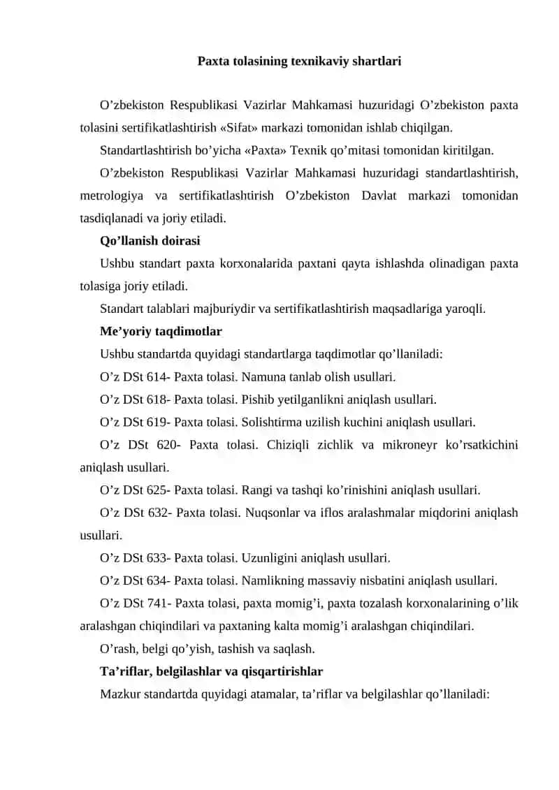 Paxta tolasining sifatini aniqlash usullari 2