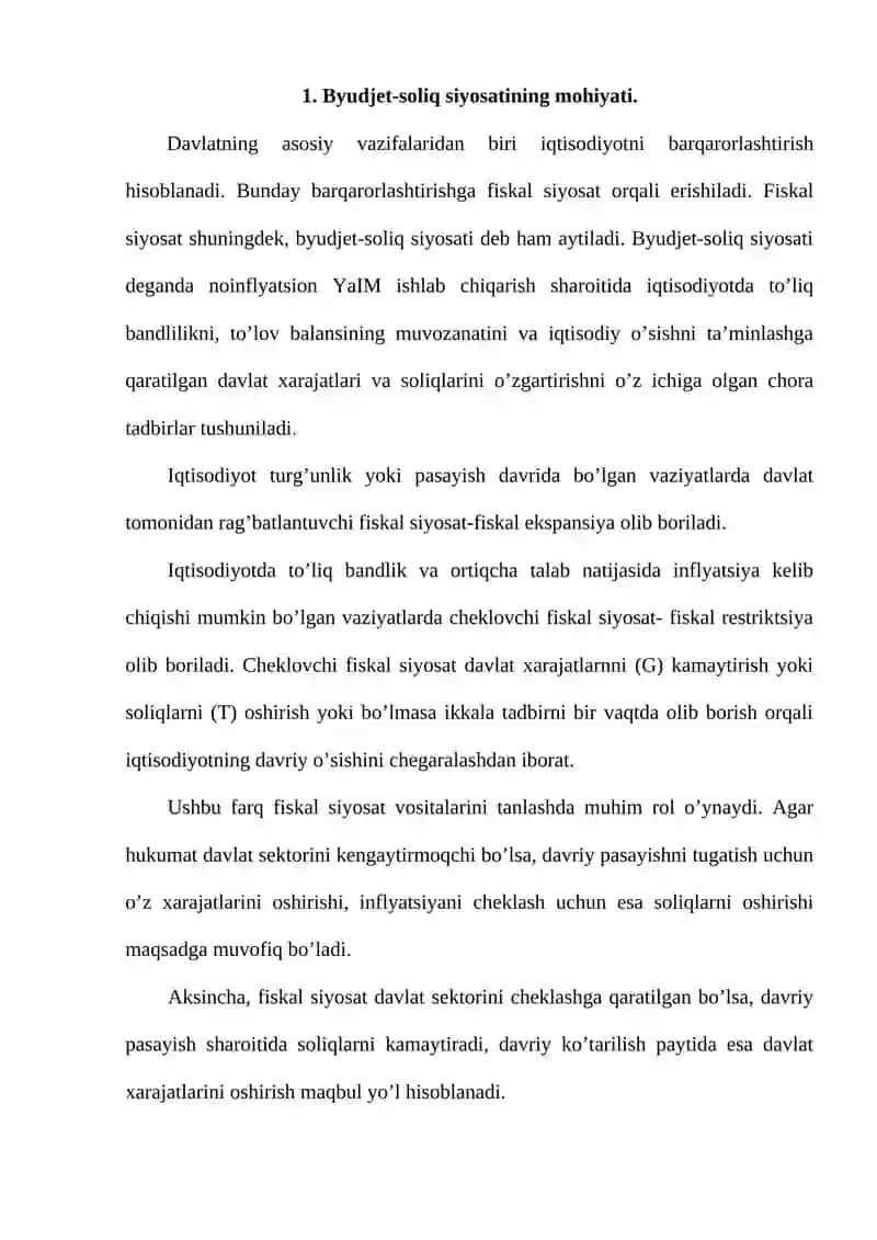 Byudjet-soliq siyosati 2