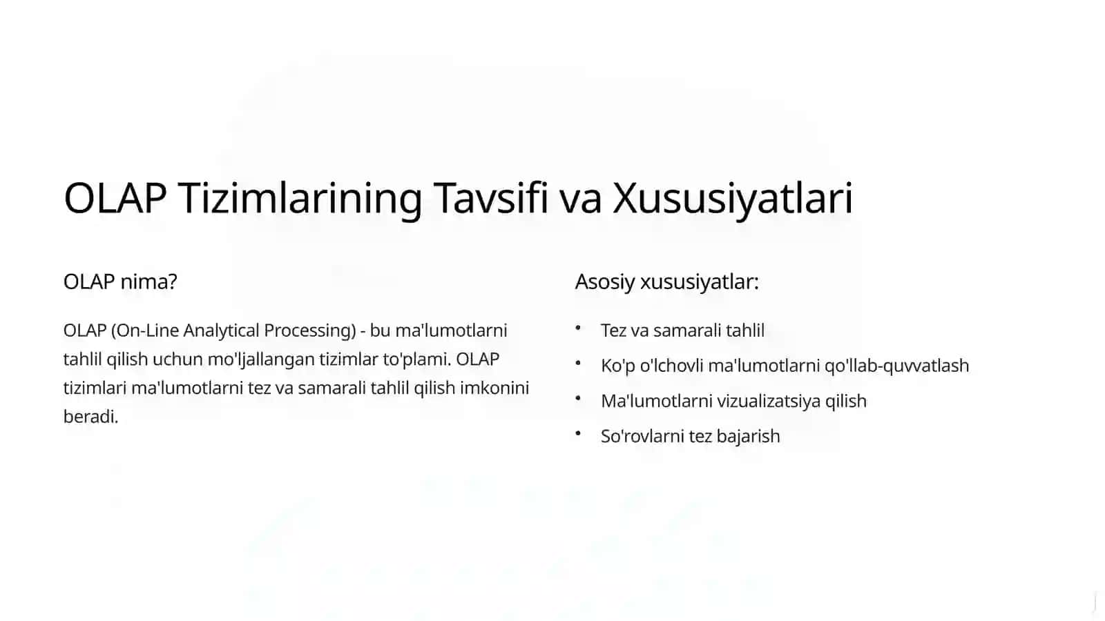 OLAP: Tizimlar va Arxitekturalar 2