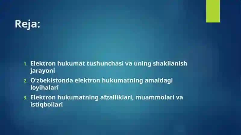 Elektron hukumatning amaldagi loyihalari 2