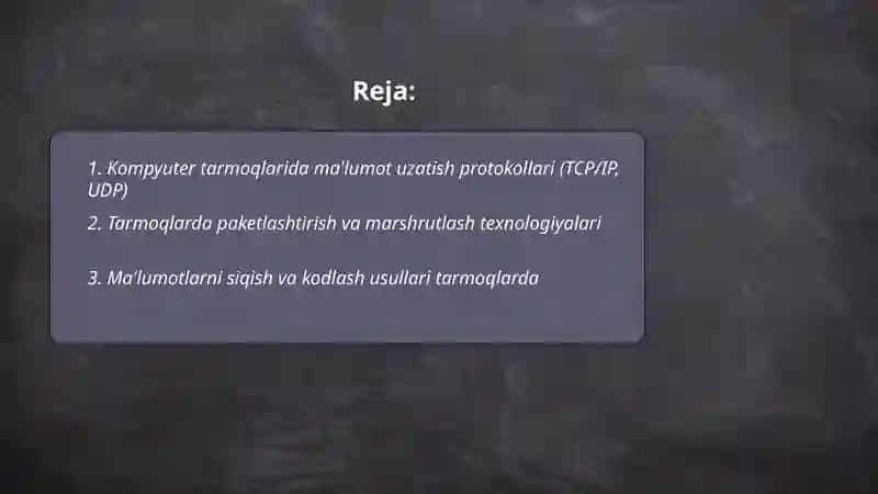 Kompyuter tarmoqlarida ma'lumotlar bilan ishlash texnologiyalari 2