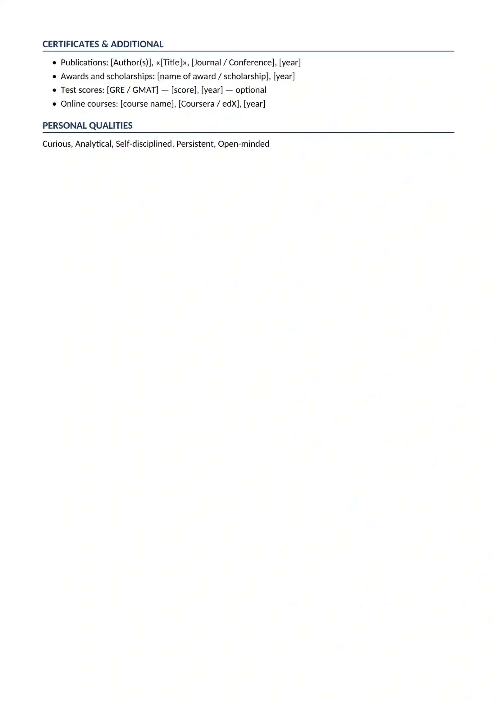 CV 07 English Graduate student academic CV for a masters program 2